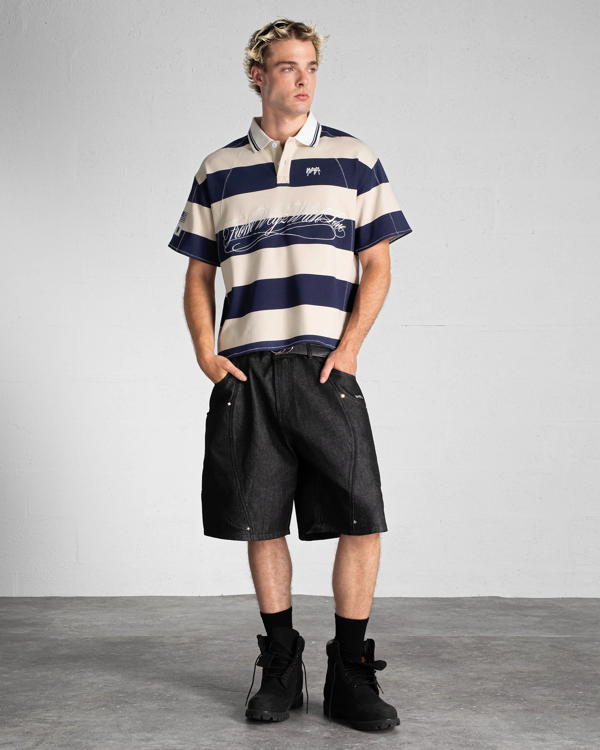 "FWWL" Polo - Bleu & Beige - Image 3